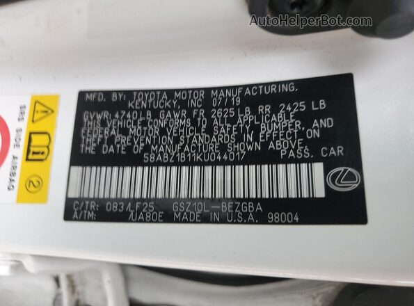 58ABZ1B11KU044017 2019 LEXUS ES Белый Вид подкапотного пространства