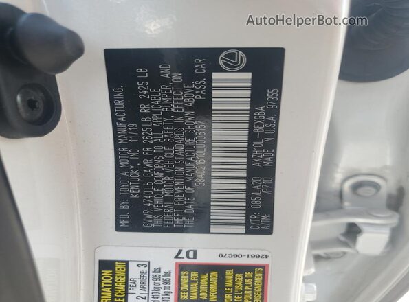 58AC21B10LU006157 2020 LEXUS ES White Вид підкапотного простору