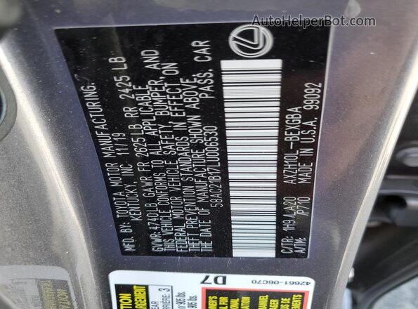 58AC21B17LU006530 2020 LEXUS ES Gray 
