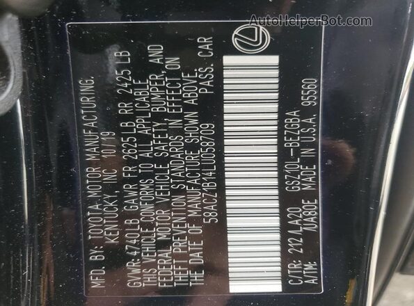 58ACZ1B14LU058709 2020 LEXUS ES Черный Вид наклейки с VIN-кодом