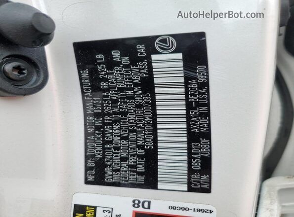 58AD11D12MU007395 2021 LEXUS ES White ძრავის განყოფილების ხედი