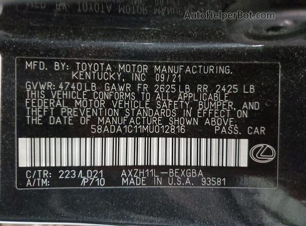 58ADA1C11MU012816 2021 LEXUS ES Black Widok komory silnika