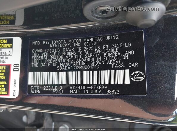58ADA1C12MU001713 2021 LEXUS ES 300H Black Vista del compartimento del motor