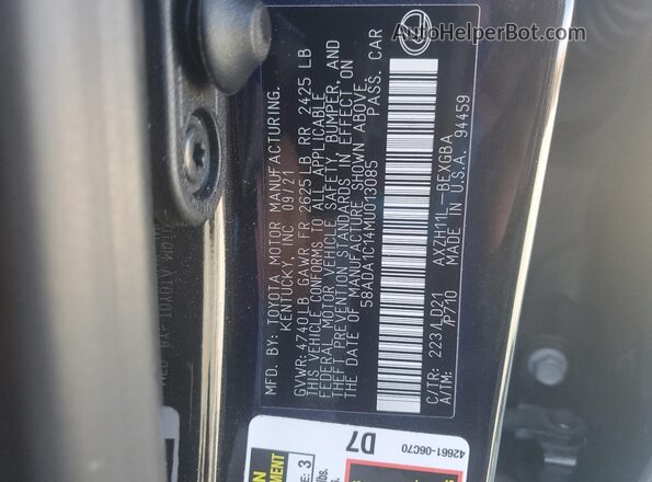 58ADA1C14MU013085 2021 LEXUS ES Black ძრავის განყოფილების ხედი