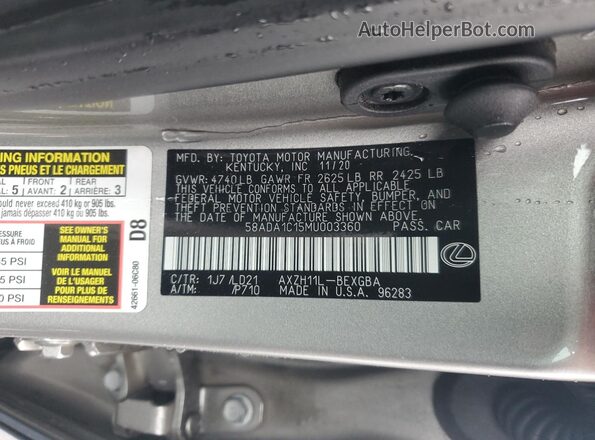 58ADA1C15MU003360 2021 LEXUS ES Silver 