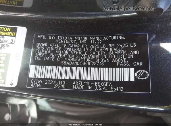 58ADA1C15PU028716 2023 LEXUS ES 300H Black Widok komory silnika