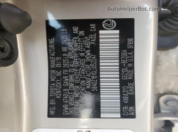 58ADZ1B10LU052247 2020 LEXUS ES Beige 