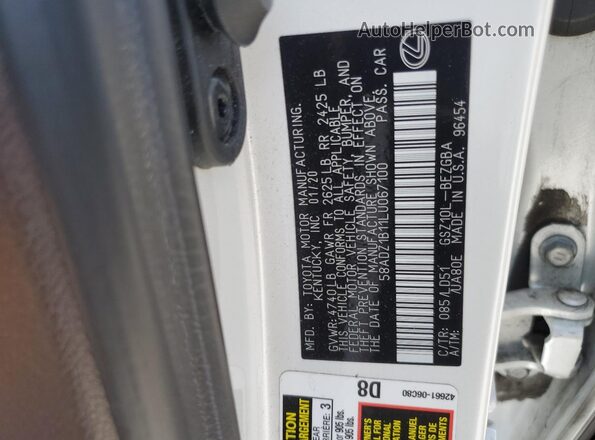 58ADZ1B11LU067100 2020 LEXUS ES Белый Вид подкапотного пространства