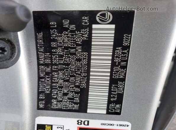 58ADZ1B11SU186358 2025 LEXUS ES Silver Widok komory silnika