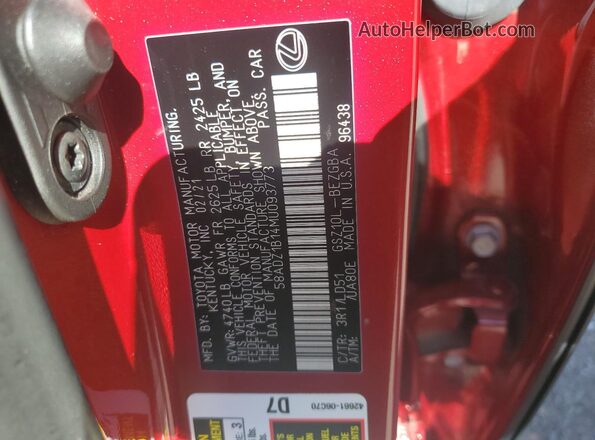 58ADZ1B14MU093773 2021 LEXUS ES Red 