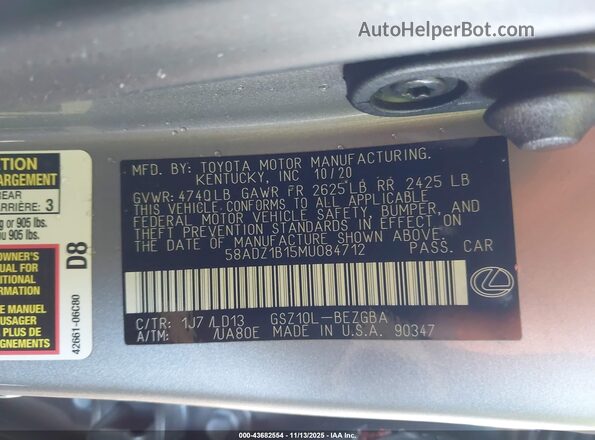 58ADZ1B15MU084712 2021 LEXUS ES 350 Gray ძრავის განყოფილების ხედი