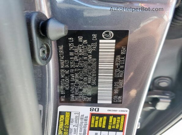 58ADZ1B16MU099218 2021 LEXUS ES Gray VIN sticker view