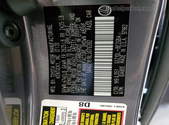 58ADZ1B18LU076392 2020 LEXUS ES Charcoal Вид підкапотного простору
