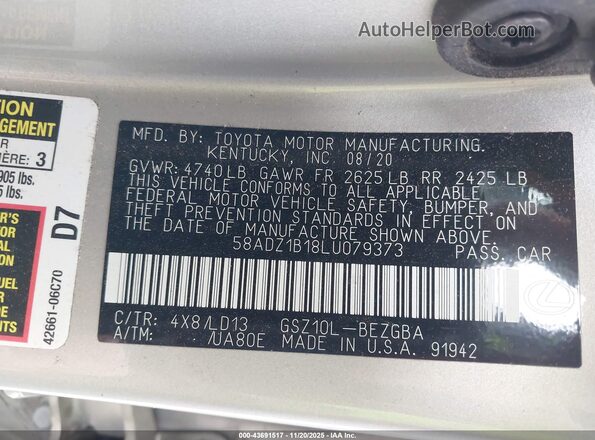 58ADZ1B18LU079373 2020 LEXUS ES 350 Beige Engine compartment view