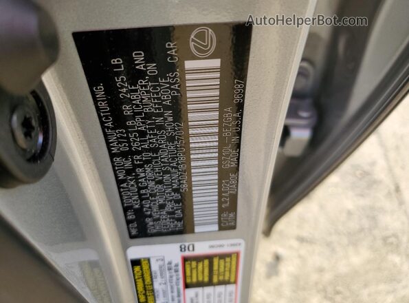 58ADZ1B18PU157012 2023 LEXUS ES Silver VIN sticker view