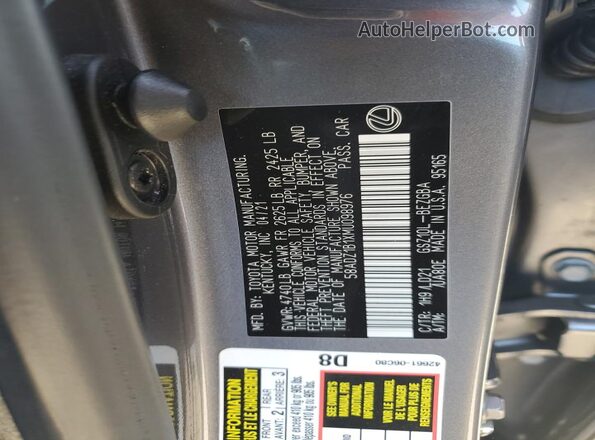 58ADZ1B1XMU098976 2021 LEXUS ES Gray Вид наклейки з VIN-кодом