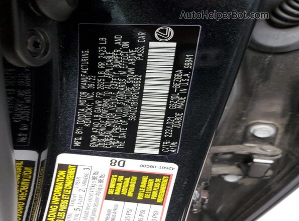 58ADZ1B1XPU139692 2023 LEXUS ES Black 