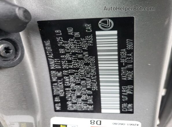 58AEA1C15MU011382 2021 LEXUS ES Silver Vista de la etiqueta del VIN