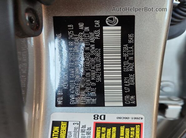 58AEZ1B10LU058652 2020 LEXUS ES Tan Вид підкапотного простору
