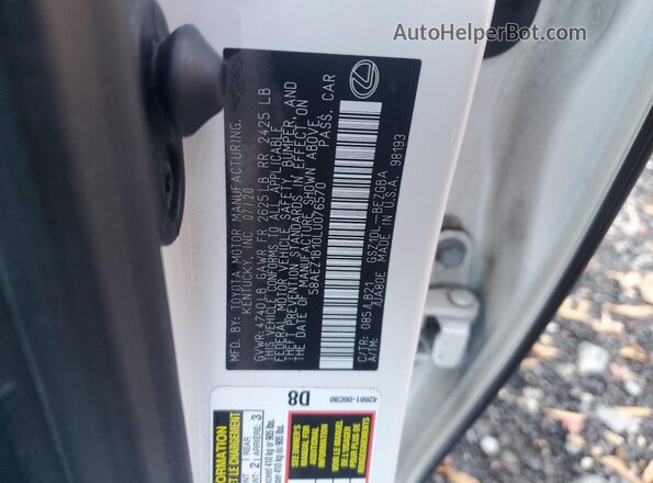 58AEZ1B10LU076570 2020 LEXUS ES White Вид підкапотного простору