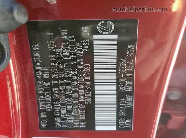 58AGZ1B15LU051690 2020 LEXUS ES Red Вид підкапотного простору