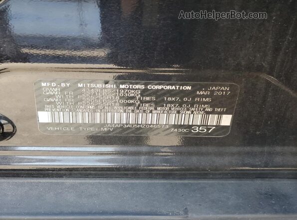 JA4AP3AU5HZ046573 2017 MITSUBISHI OUTLANDER Black Widok wnętrza 360 stopni