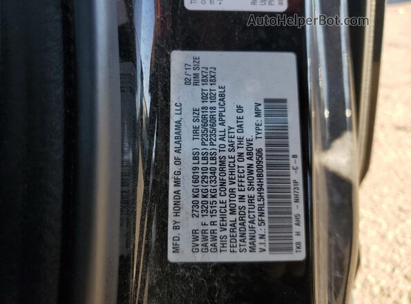 5FNRL5H94HB009506 2017 HONDA ODYSSEY Black Vista de la etiqueta del VIN