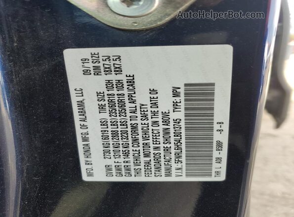 5FNRL6H54LB013745 2020 HONDA ODYSSEY Blue Widok naklejki z numerem VIN