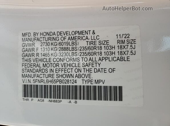 5FNRL6H65PB028124 2023 HONDA ODYSSEY White 360 interior view