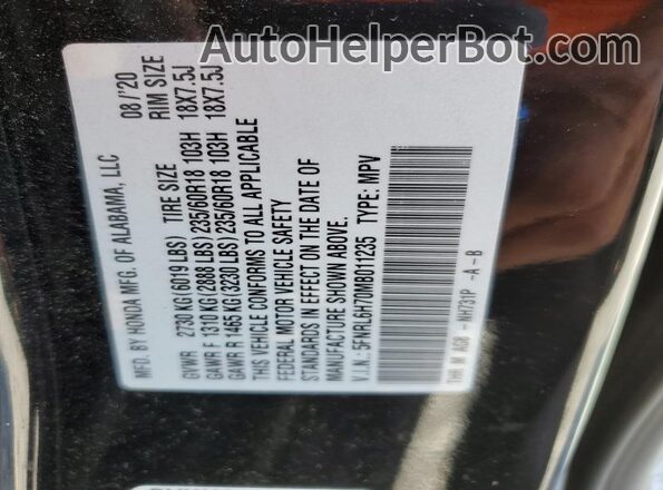 5FNRL6H70MB011235 2021 HONDA ODYSSEY Black Вид наклейки з VIN-кодом
