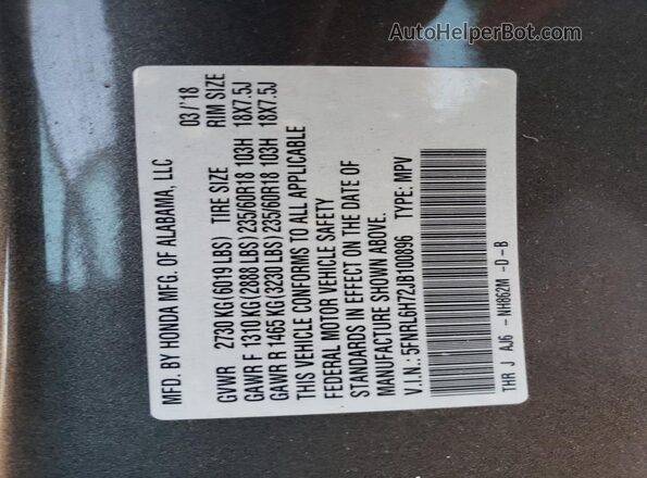 5FNRL6H72JB100896 2018 HONDA ODYSSEY Green 