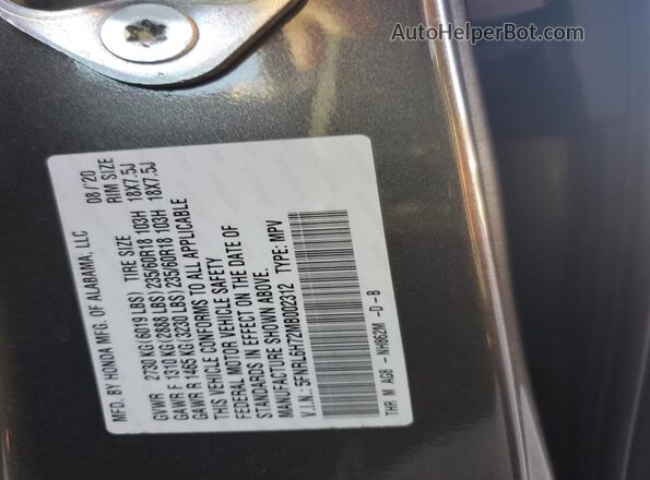 5FNRL6H72MB002312 2021 HONDA ODYSSEY Brown Vista de la etiqueta del VIN