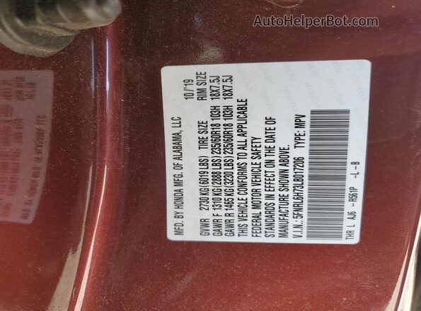 5FNRL6H73LB017206 2020 HONDA ODYSSEY Burgundy VIN sticker view
