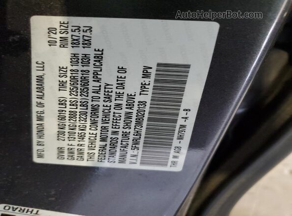 5FNRL6H73MB020138 2021 HONDA ODYSSEY Черный Вид наклейки с VIN-кодом
