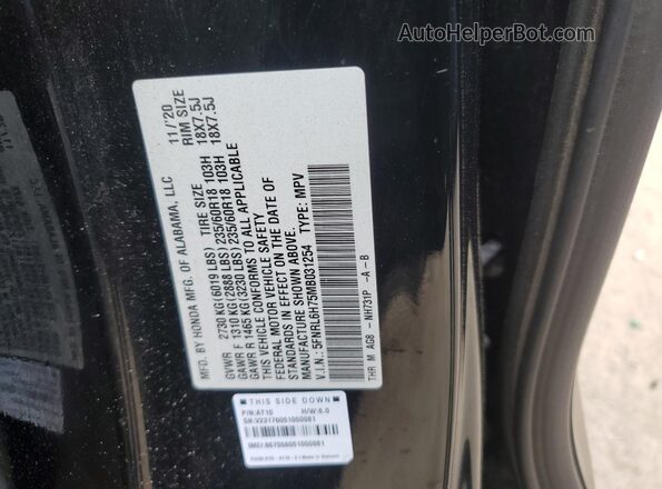 5FNRL6H75MB031254 2021 HONDA ODYSSEY Black Vista de la etiqueta del VIN