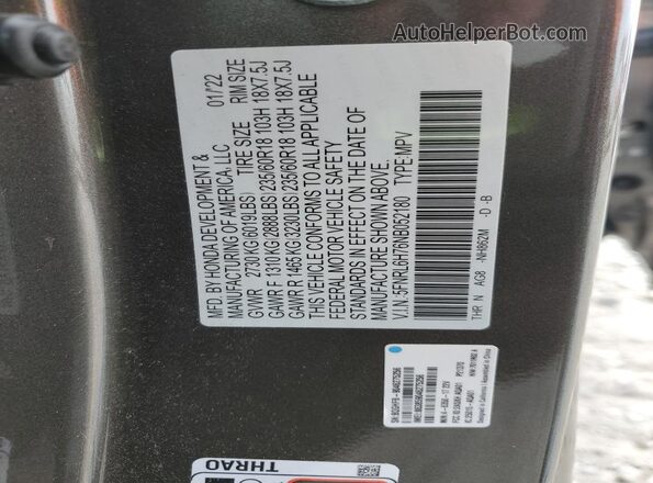 5FNRL6H76NB052180 2022 HONDA ODYSSEY Brown Widok naklejki z numerem VIN