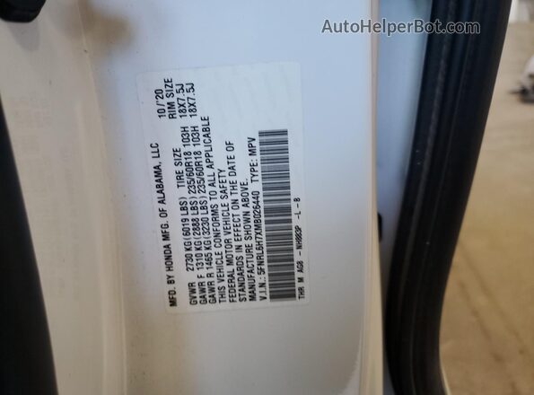5FNRL6H7XMB026440 2021 HONDA ODYSSEY Белый Панорамный вид салона 360°