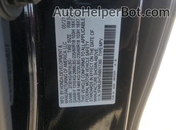 5FNRL6H7XNB017366 2022 HONDA ODYSSEY Black VIN sticker view