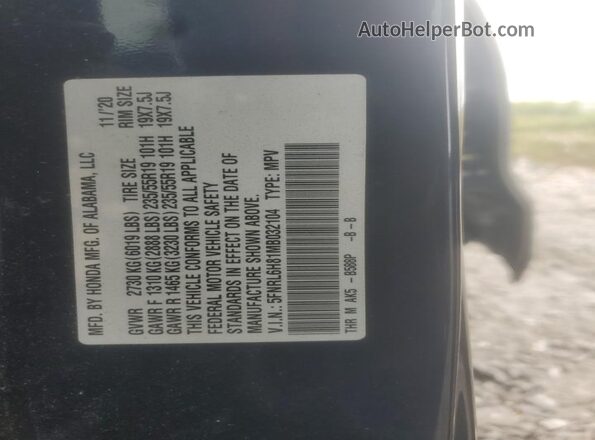 5FNRL6H81MB032104 2021 HONDA ODYSSEY Blue VIN კოდის სტიკერის ხედი