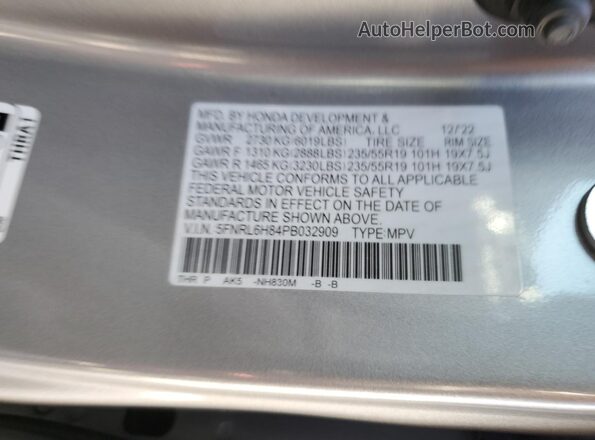 5FNRL6H84PB032909 2023 HONDA ODYSSEY Silver Engine compartment view
