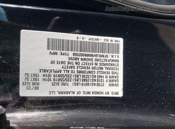 5FNRL6H96MB002556 2021 HONDA ODYSSEY Black Engine compartment view