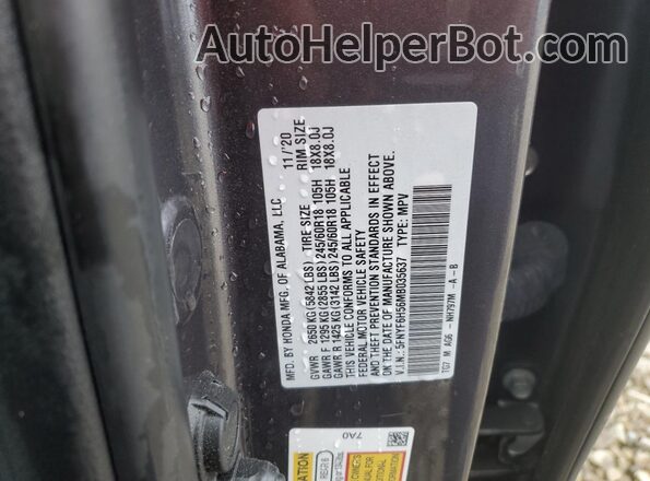 5FNYF6H56MB035637 2021 HONDA PILOT Серый Вид наклейки с VIN-кодом
