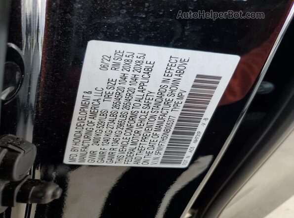 5FNYF7H50NB005377 2022 HONDA PASSPORT Black Vista de la etiqueta del VIN