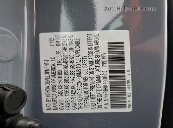 5FNYF8H04PB003015 2023 HONDA PASSPORT Blue VIN կոդի պիտակի տեսք