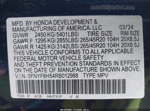 5FNYF8H54RB012988 2024 HONDA PASSPORT Black 