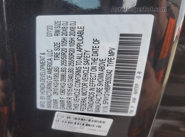 5FNYG1H89PB050342 2023 HONDA PILOT Black 360 interior view