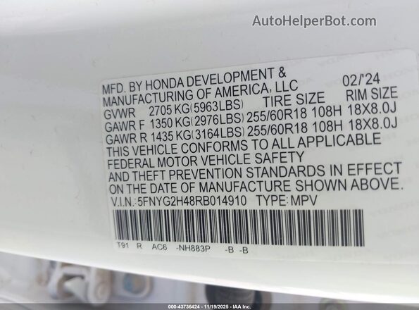 5FNYG2H48RB014910 2024 HONDA PILOT White Engine compartment view