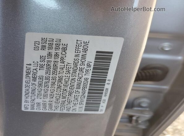 5FNYG2H4XPB005249 2023 HONDA PILOT Gray Widok naklejki z numerem VIN