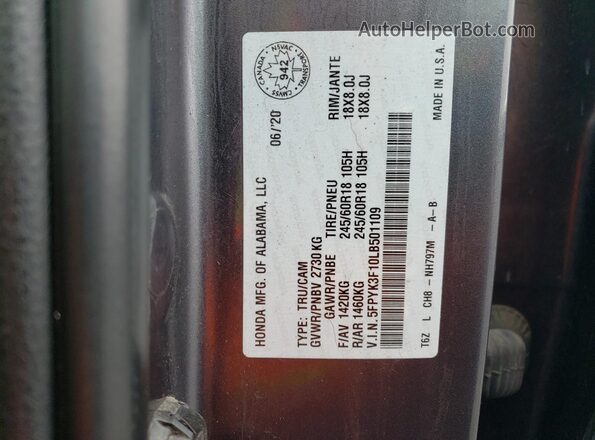 5FPYK3F10LB501109 2020 HONDA RIDGELINE Серый Вид подкапотного пространства