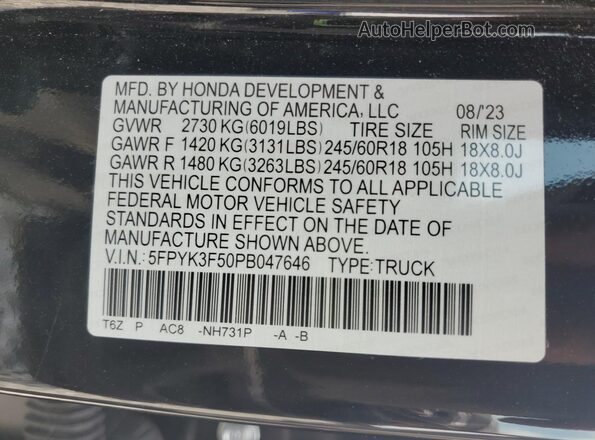 5FPYK3F50PB047646 2023 HONDA RIDGELINE Black Вид підкапотного простору